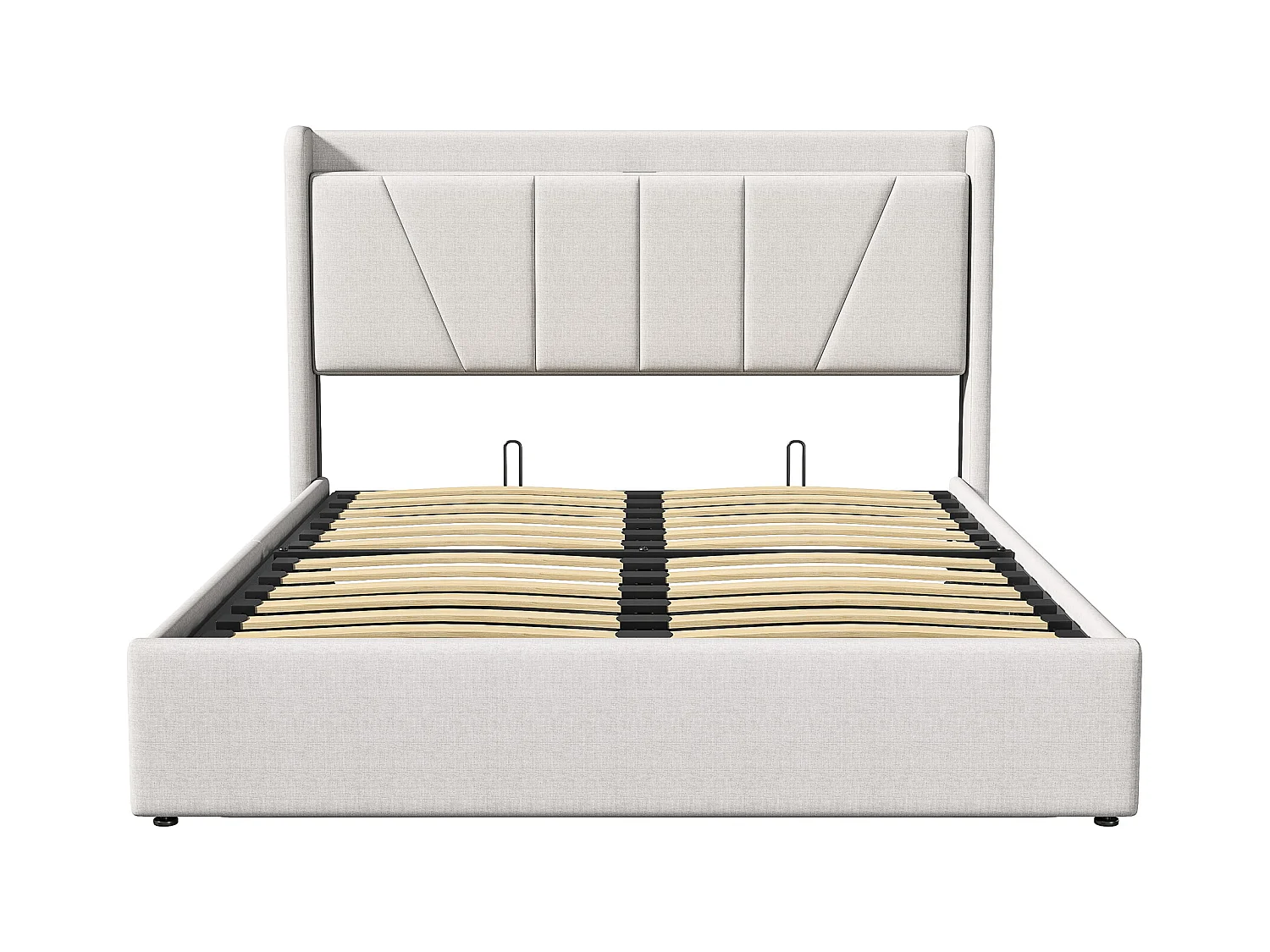 Cama de armazenamento 160x200 com USB e Tipo C, cama estofada com base de ripas, cama de casal, bege