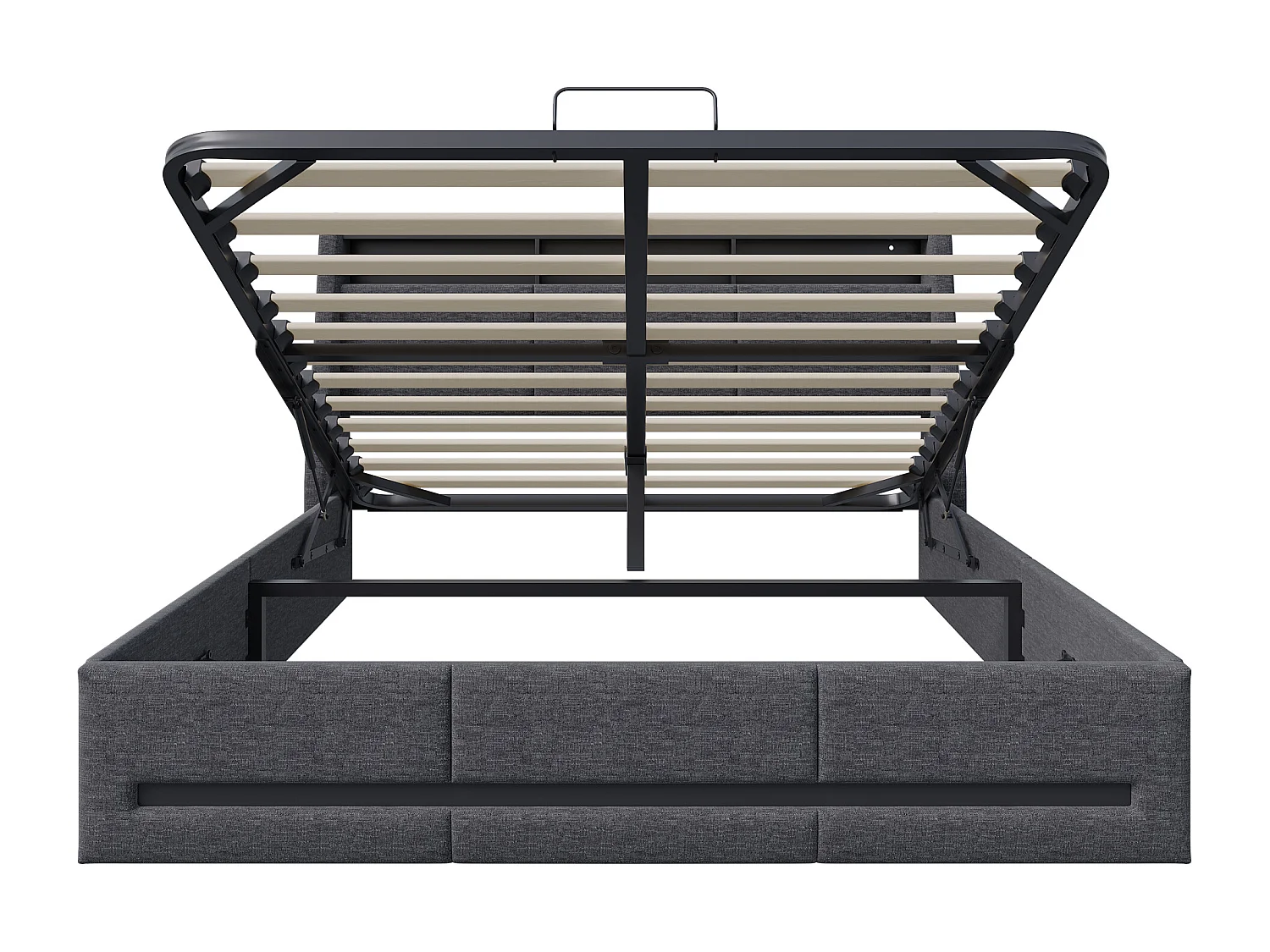 140x190 Bett mit LED und USB-Basis, Stauraumbett mit Kopfteil, Grau