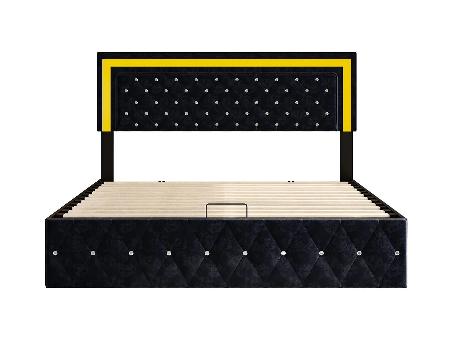 Lit Coffre 160x200 Cm En Velours - Avec LED Et Sommier à Lattes - Lit Double De Rangement - Noir