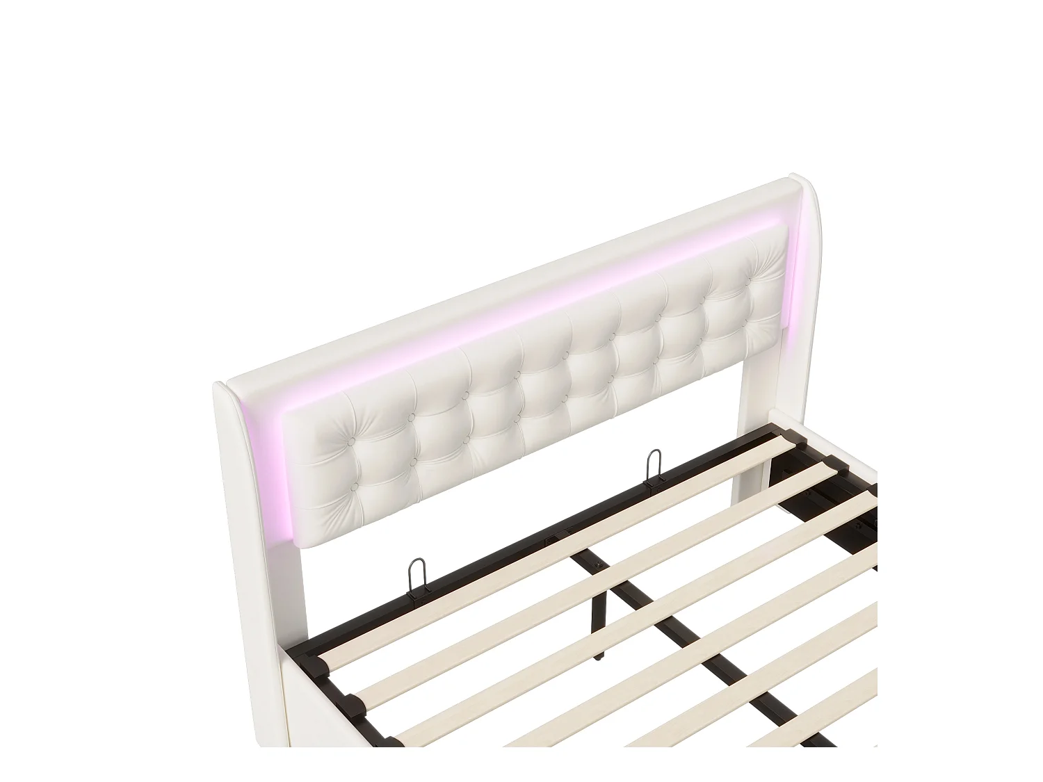 Lit Coffre 180x200cm, Lit Double Avec 2 Tiroirs De Rangement Et LED,Sommier à Lattes,Velours,Beige