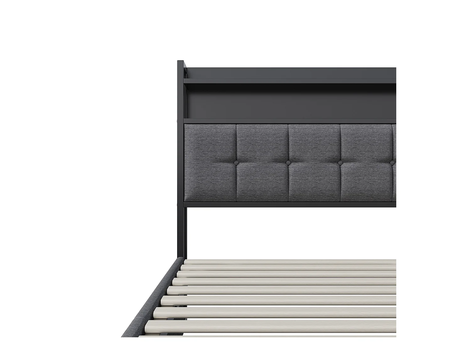 Gepolstertes Bett mit Stauraum, 160 x 200 cm, Leinenstoff, mit LED und Ladeanschluss, Grau