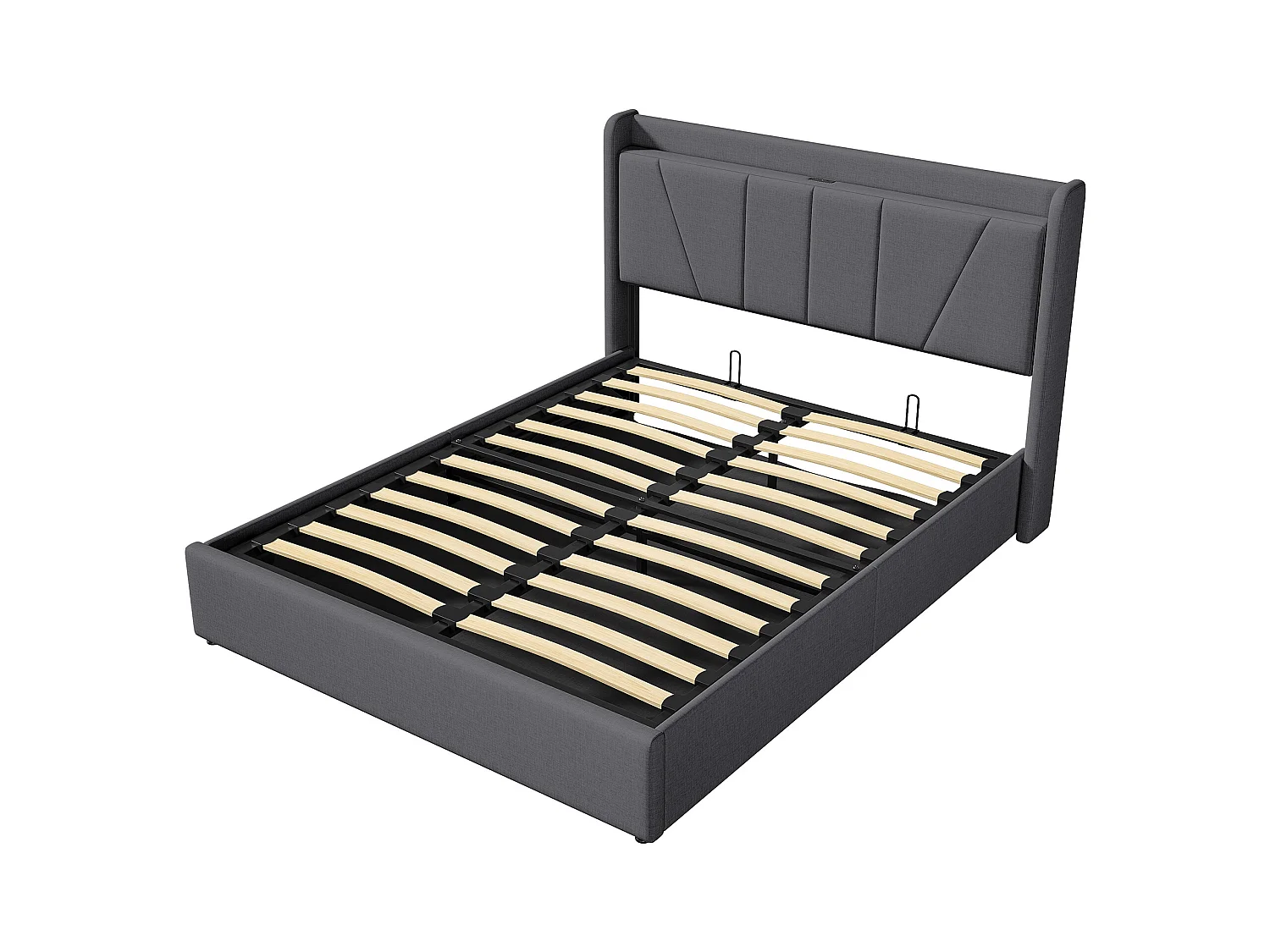 Lit Coffre 140x200 Avec USB Et Type C, Lit Capitonné Avec Sommier à Lattes, Lit Double, Gris