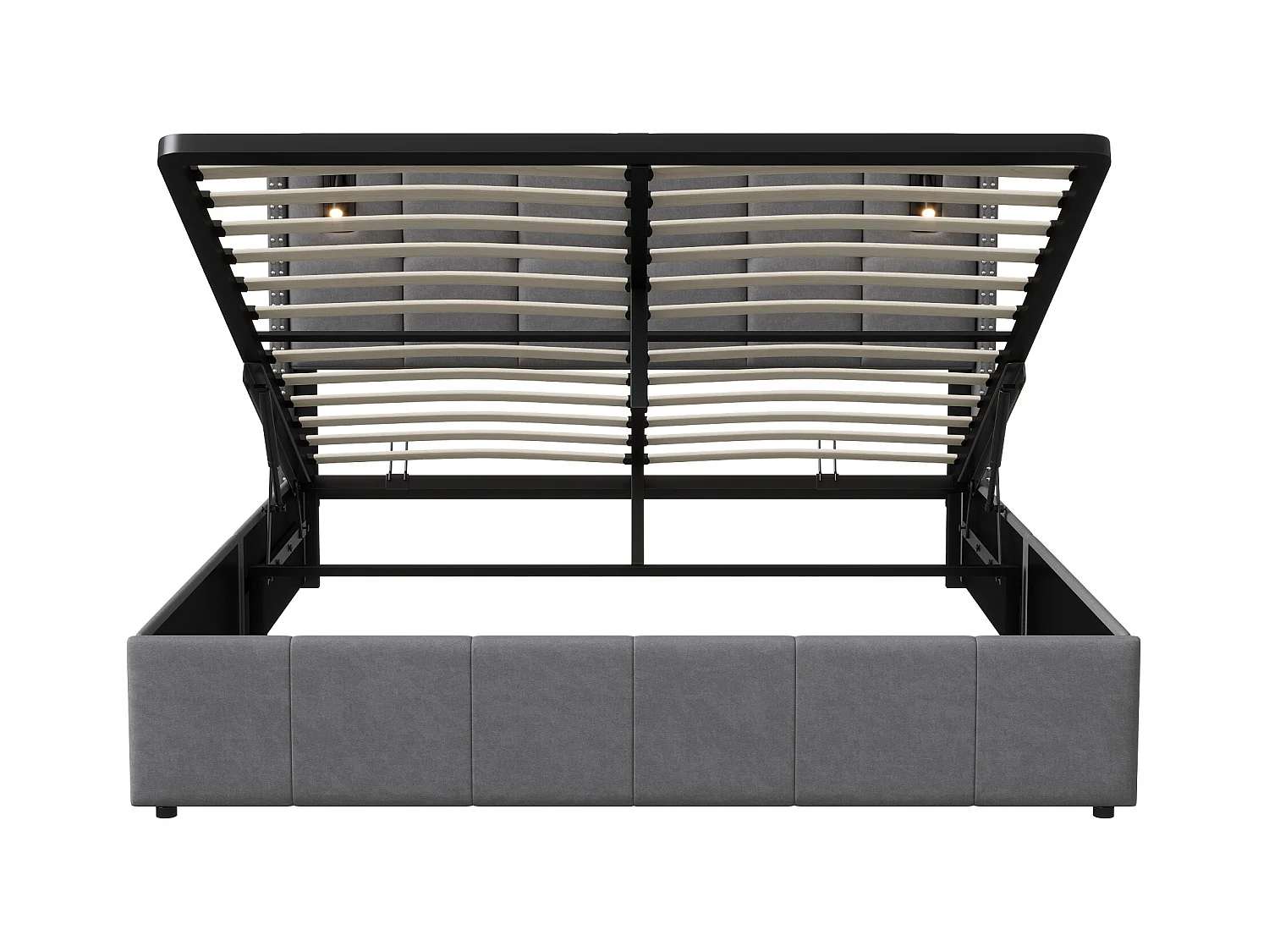 Letto contenitore 160x200 cm con base, letto imbottito con porta USB e Type-C, LED, velluto, grigio