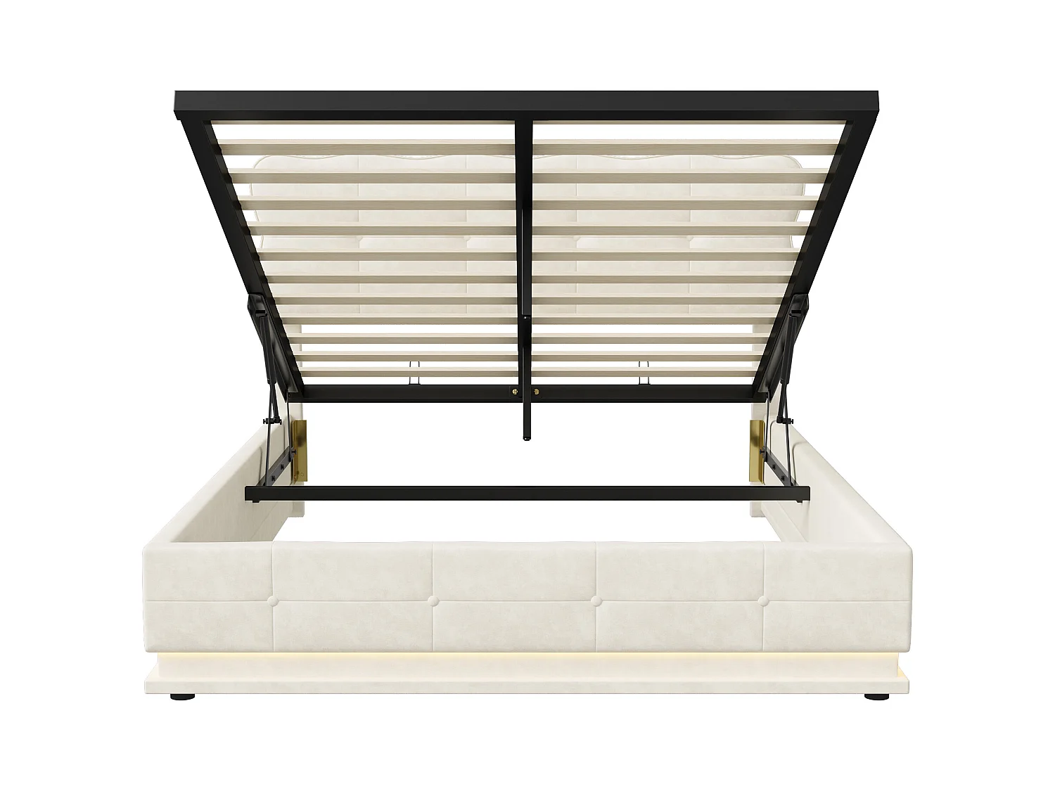 Lit Coffre 160x200 Avec Éclairage LED, Lit Capitonné Avec Sommier à Lattes, Velours, Beige