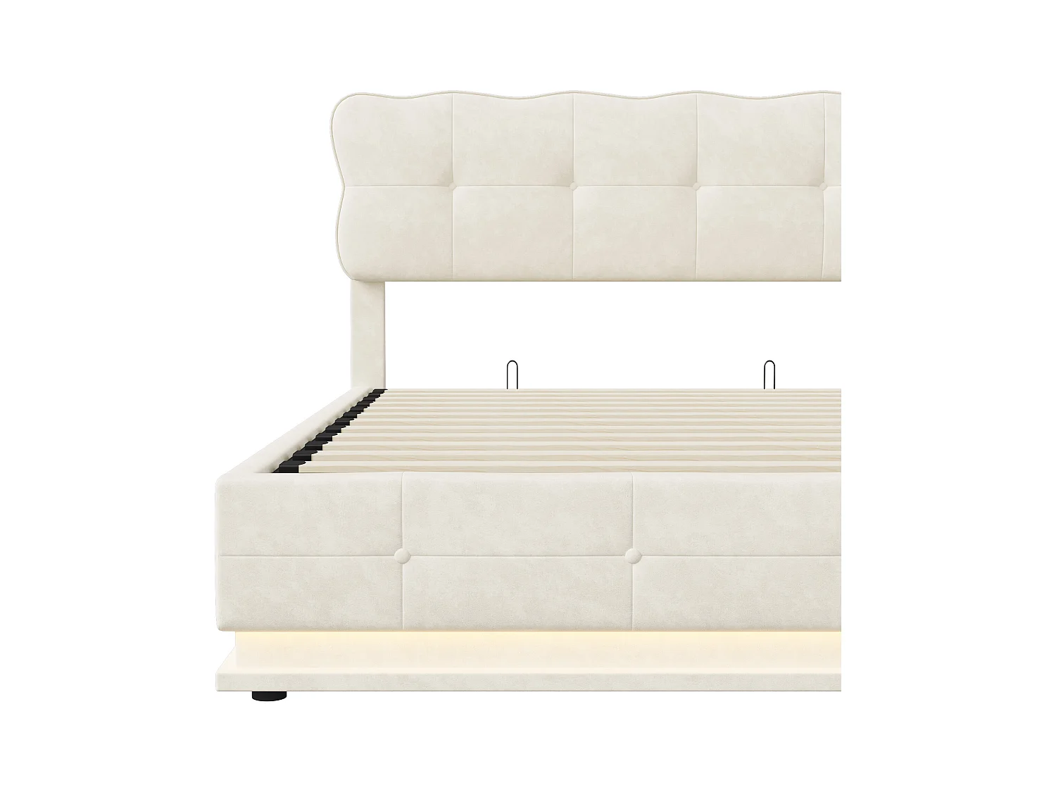 Lit Coffre 160x200 Avec Éclairage LED, Lit Capitonné Avec Sommier à Lattes, Velours, Beige