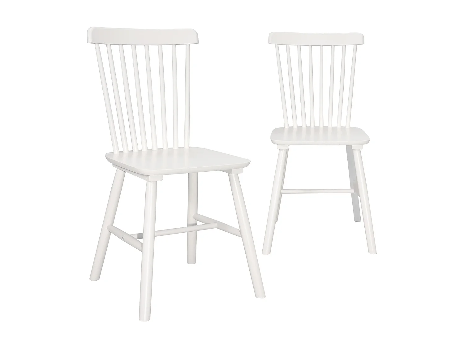 Lot de 2 chaises bistrot en bois massif MONA, Style rétro à barreaux (Blanc)