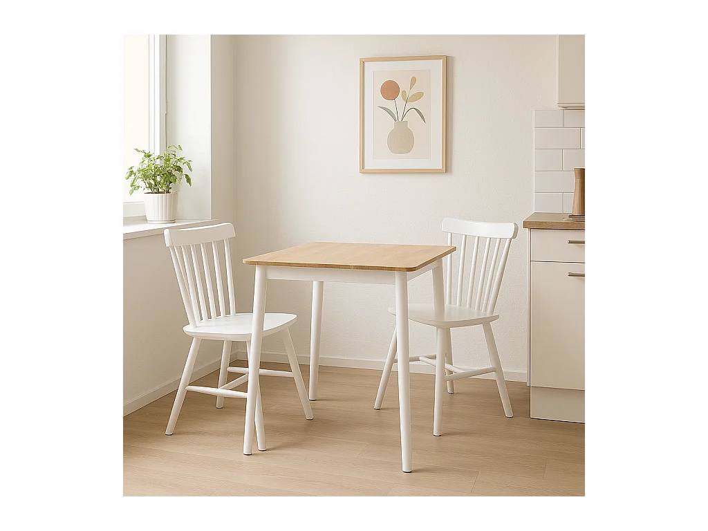 Lot de 2 chaises bistrot en bois massif MONA, Style rétro à barreaux (Blanc)