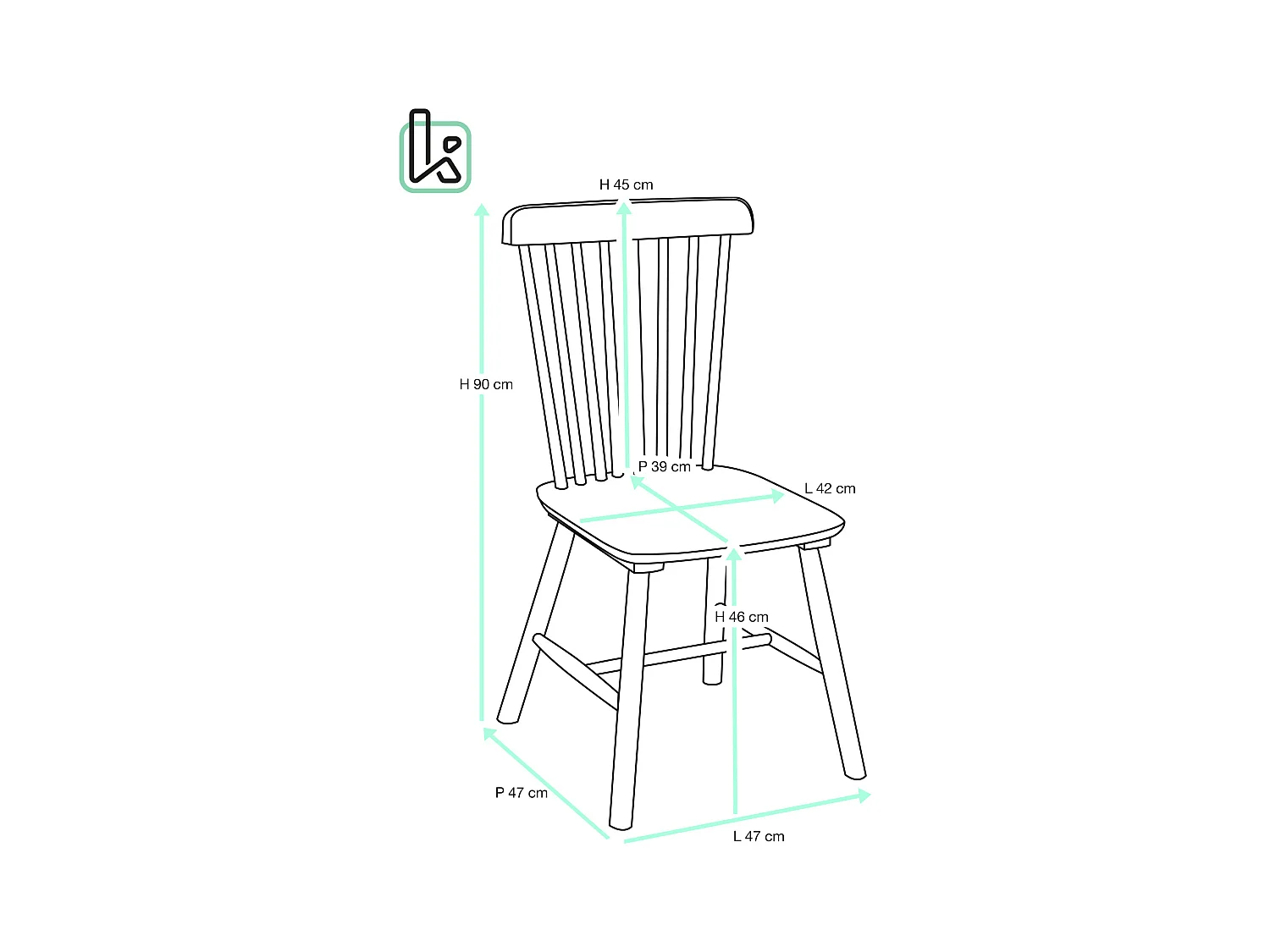 Lot de 2 chaises bistrot en bois massif MONA, Style rétro à barreaux (Blanc)
