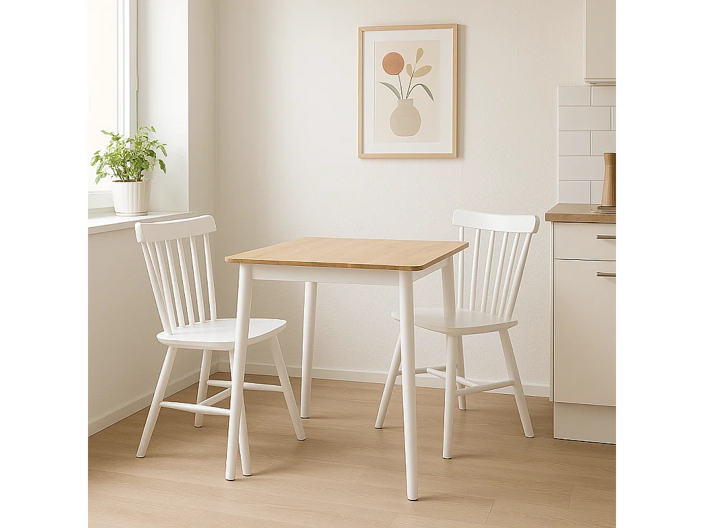 Lot de 2 chaises bistrot en bois massif MONA, Style rétro à barreaux (Blanc)
