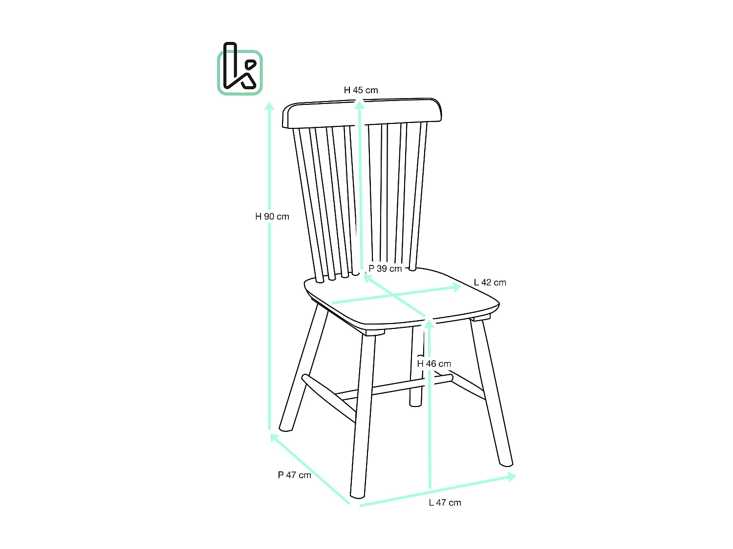 Lot de 2 chaises bistrot en bois massif MONA, Style rétro à barreaux (Blanc)
