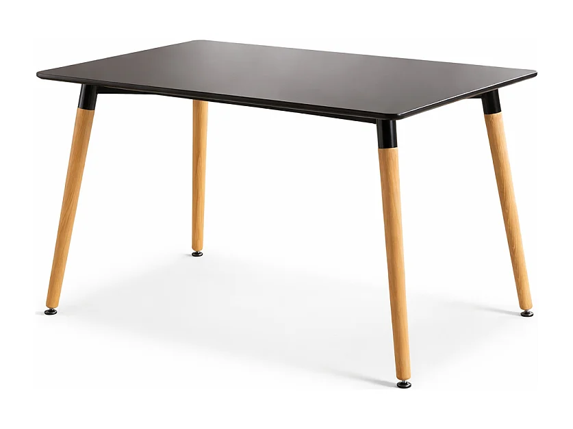 Table style scandinave 120x80cm plateau noir et pieds en bois massif