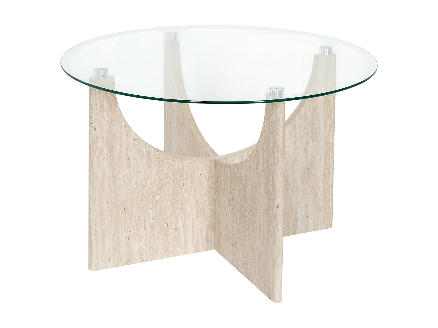 Table Basse Ronde Verre Pietra D70cm Blanc, Beige