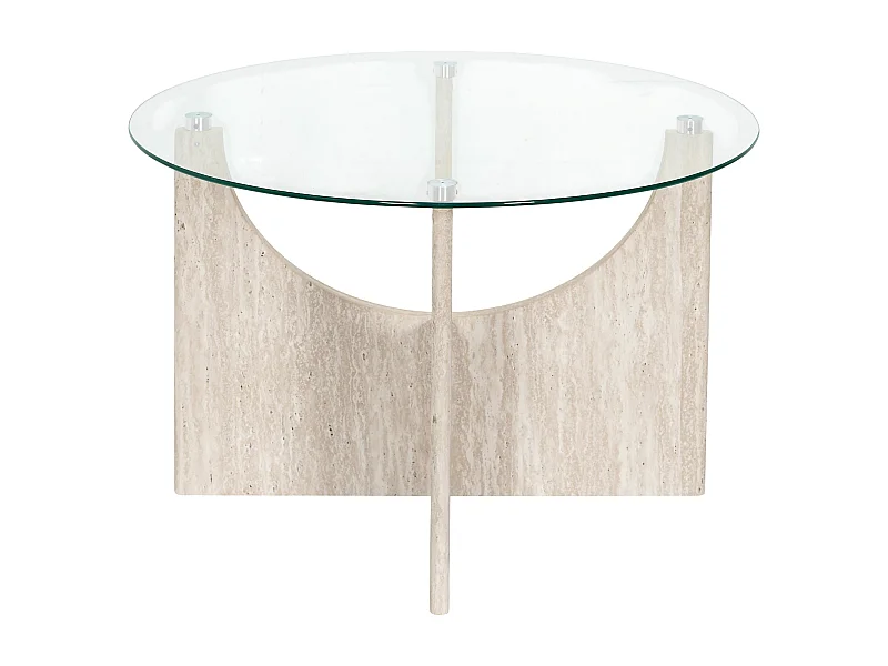Table Basse Ronde Verre Pietra D70cm Blanc, Beige