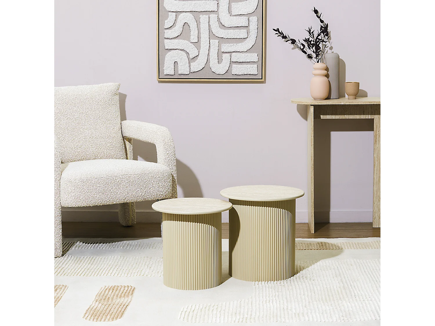 Table Gigogne X2 Terra Nova Blanc, Beige