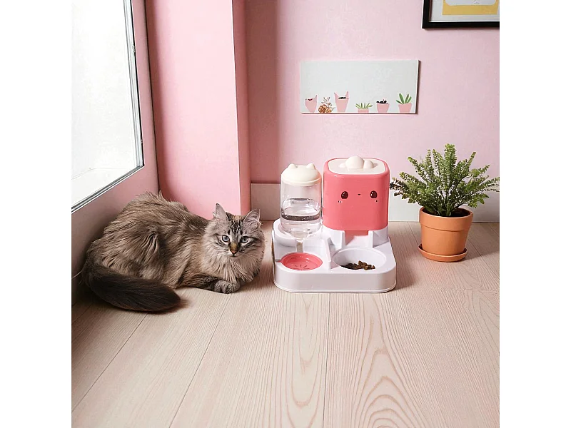 Distributeur Eau Et Croquette 960ml Rose