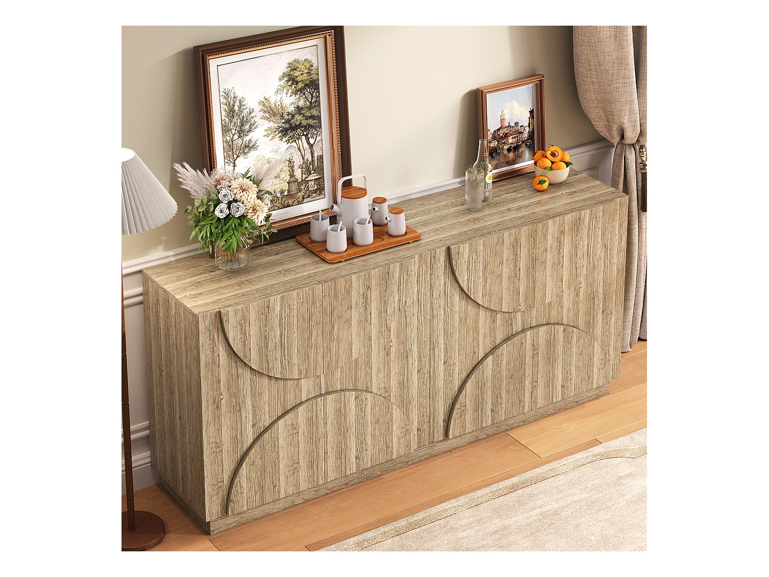 Buffet 160x40x80cm - com 4 portas - com prateleiras - aspecto madeira - Painéis de partículas - Natural