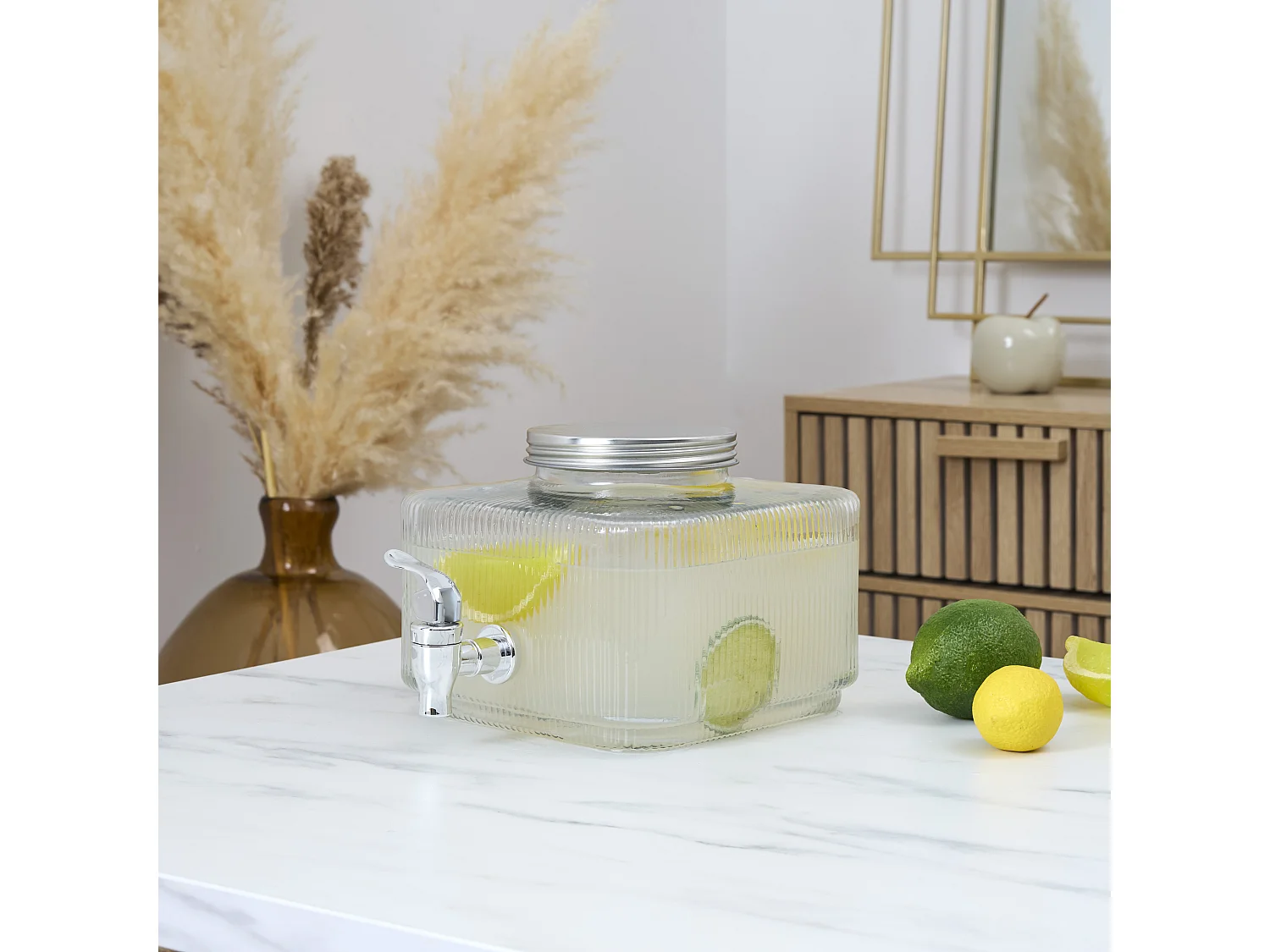 Fontaine Striée Carre 3l Verre Transparent