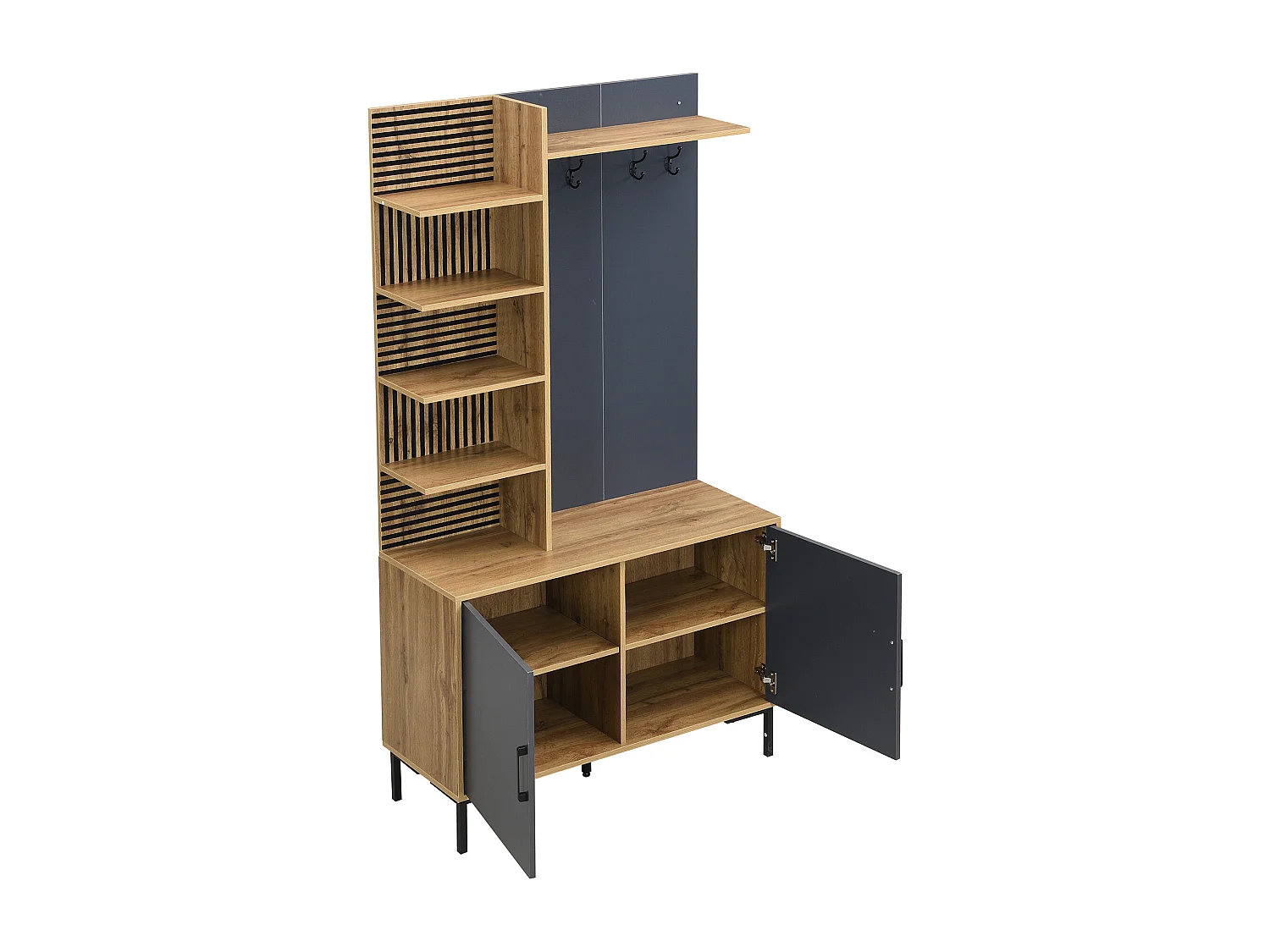 Ensemble vestiaire d'entrée 100x38.5x190.5 cm - avec crochets - 2 portes - Étagères réglables - Naturel