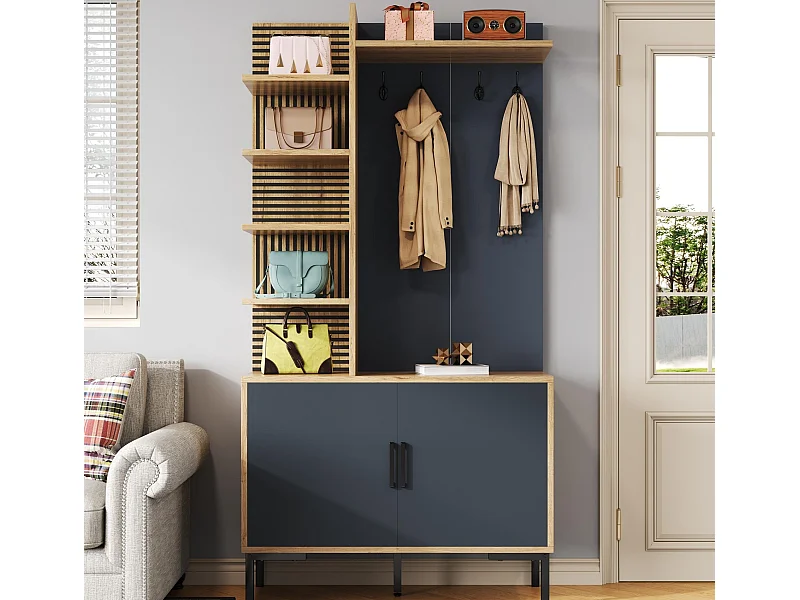 Inkomhal garderobeset 100x38.5x190.5 cm - met haken - 2 deuren - Verstelbare planken - Natuur