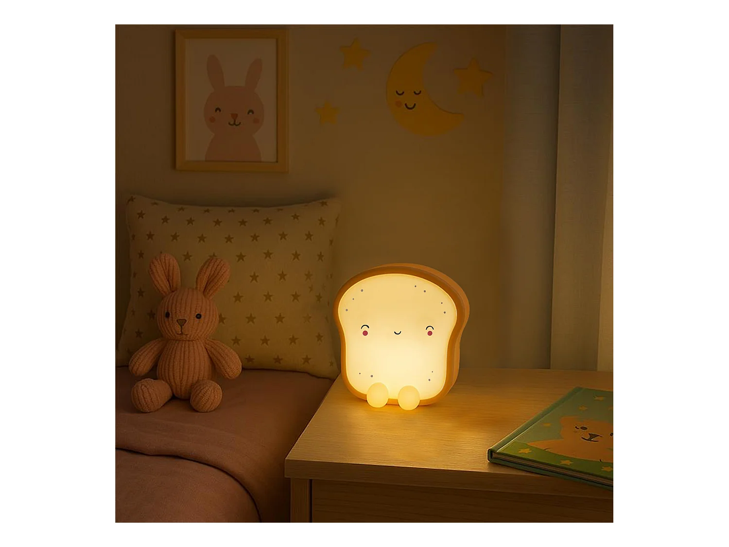 Veilleuse Tartine Kawaii Beige, Blanc