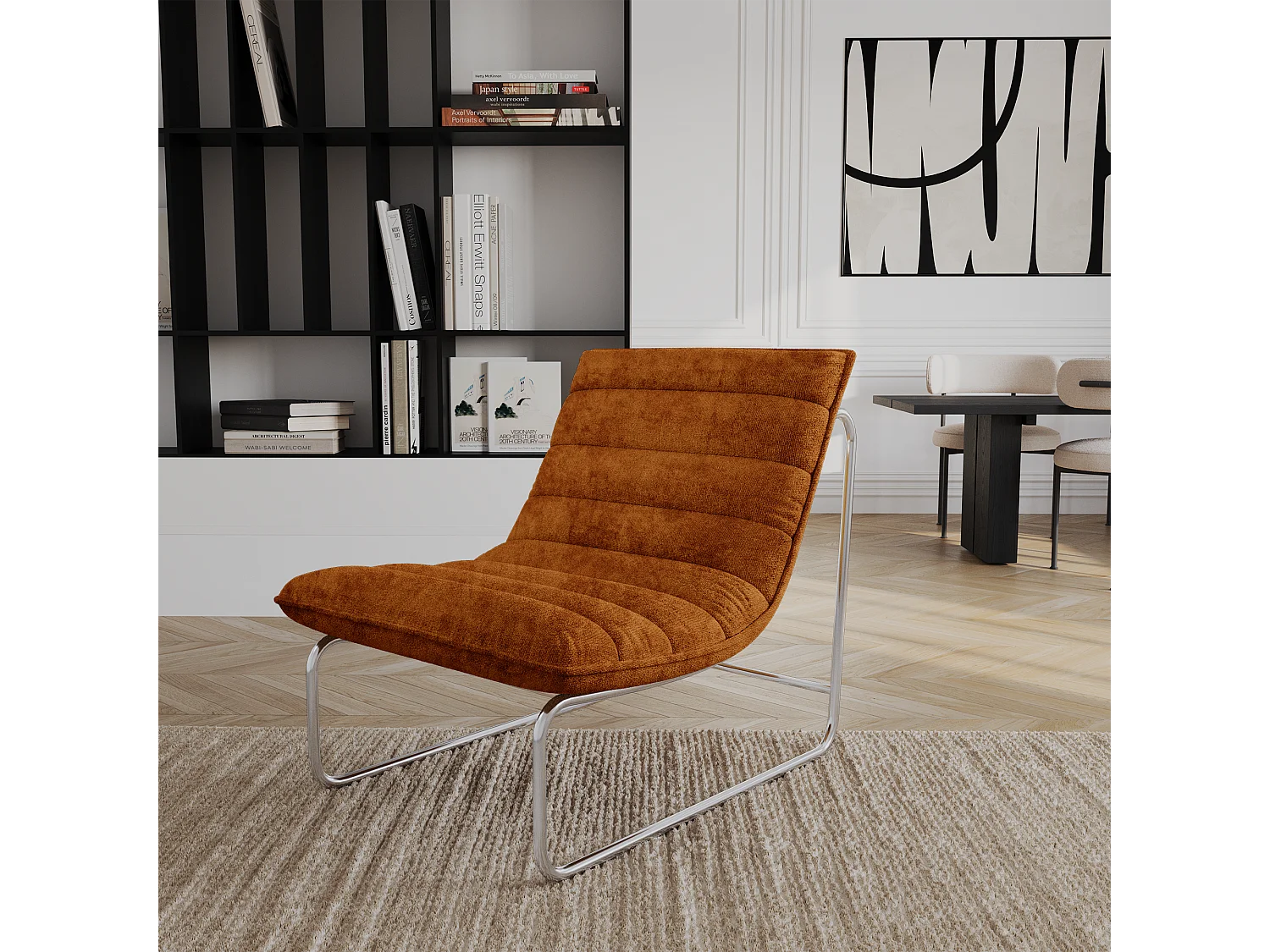 Fauteuil de salon velours texturé terracotta VINTY