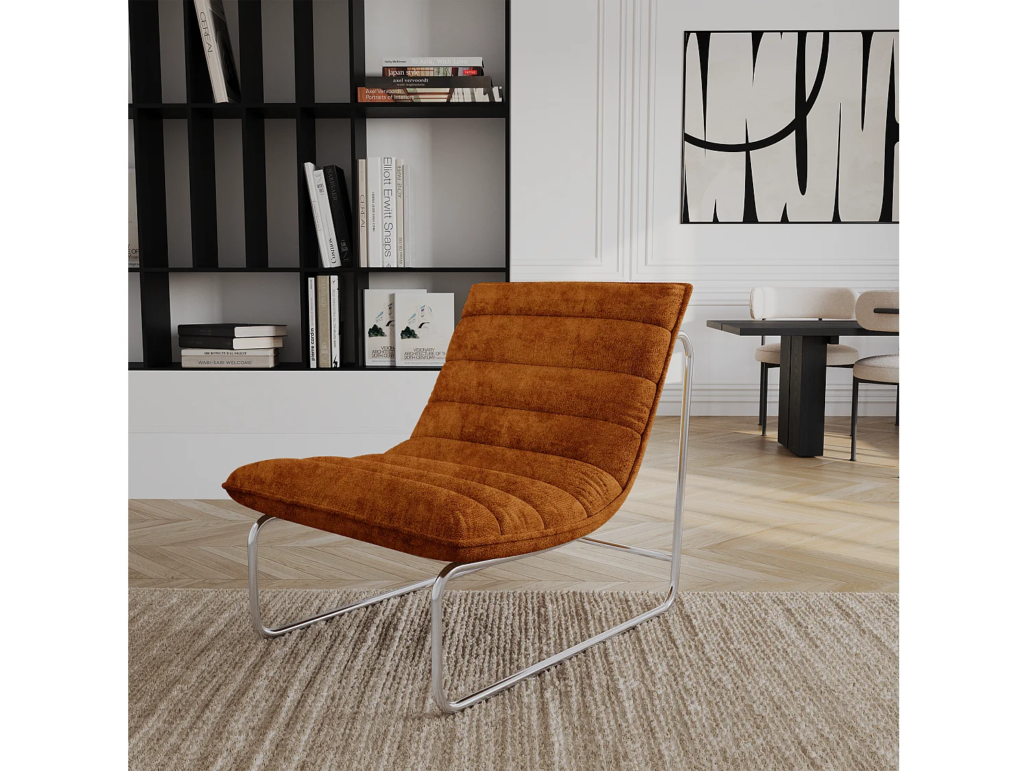 Fauteuil de salon velours texturé terracotta VINTY