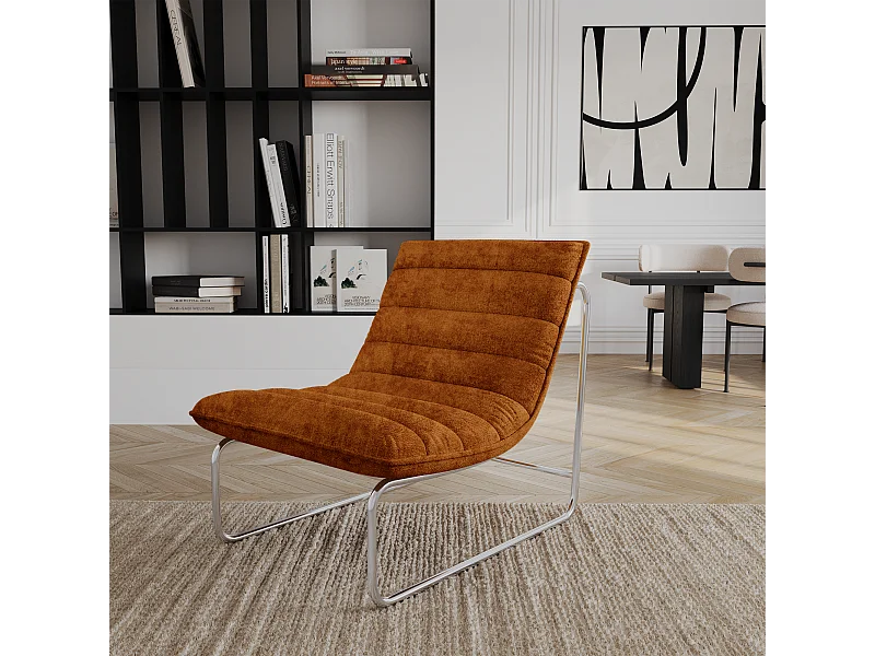 Fauteuil de salon velours texturé terracotta VINTY