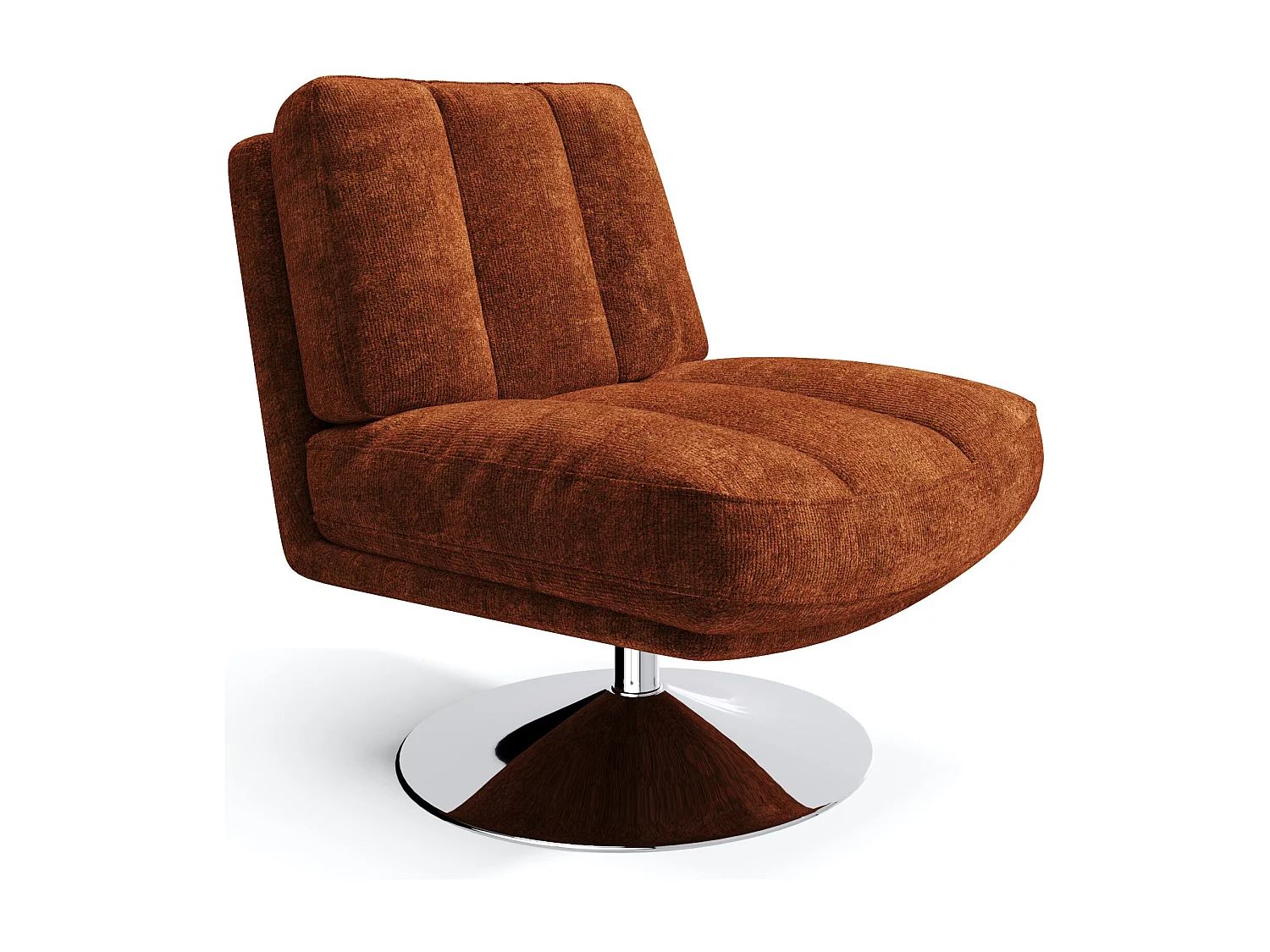 Fauteuil de salon pivotant pied chrome velours texturé terracotta TIMELESS