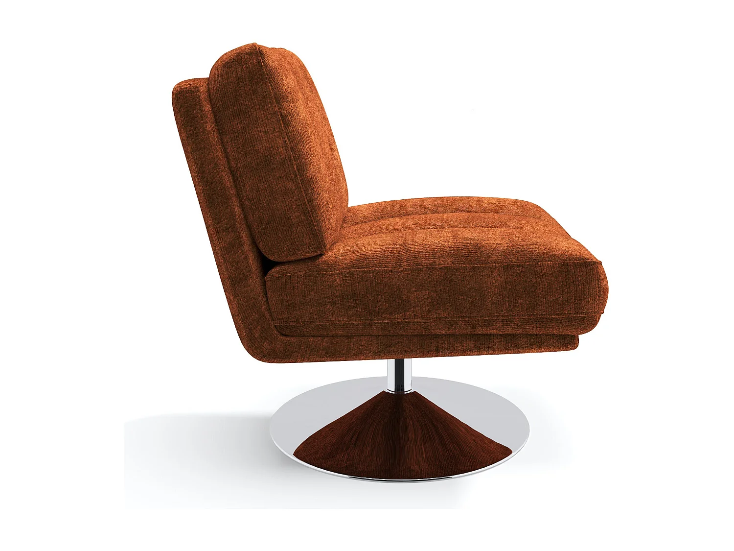 Fauteuil de salon pivotant pied chrome velours texturé terracotta TIMELESS