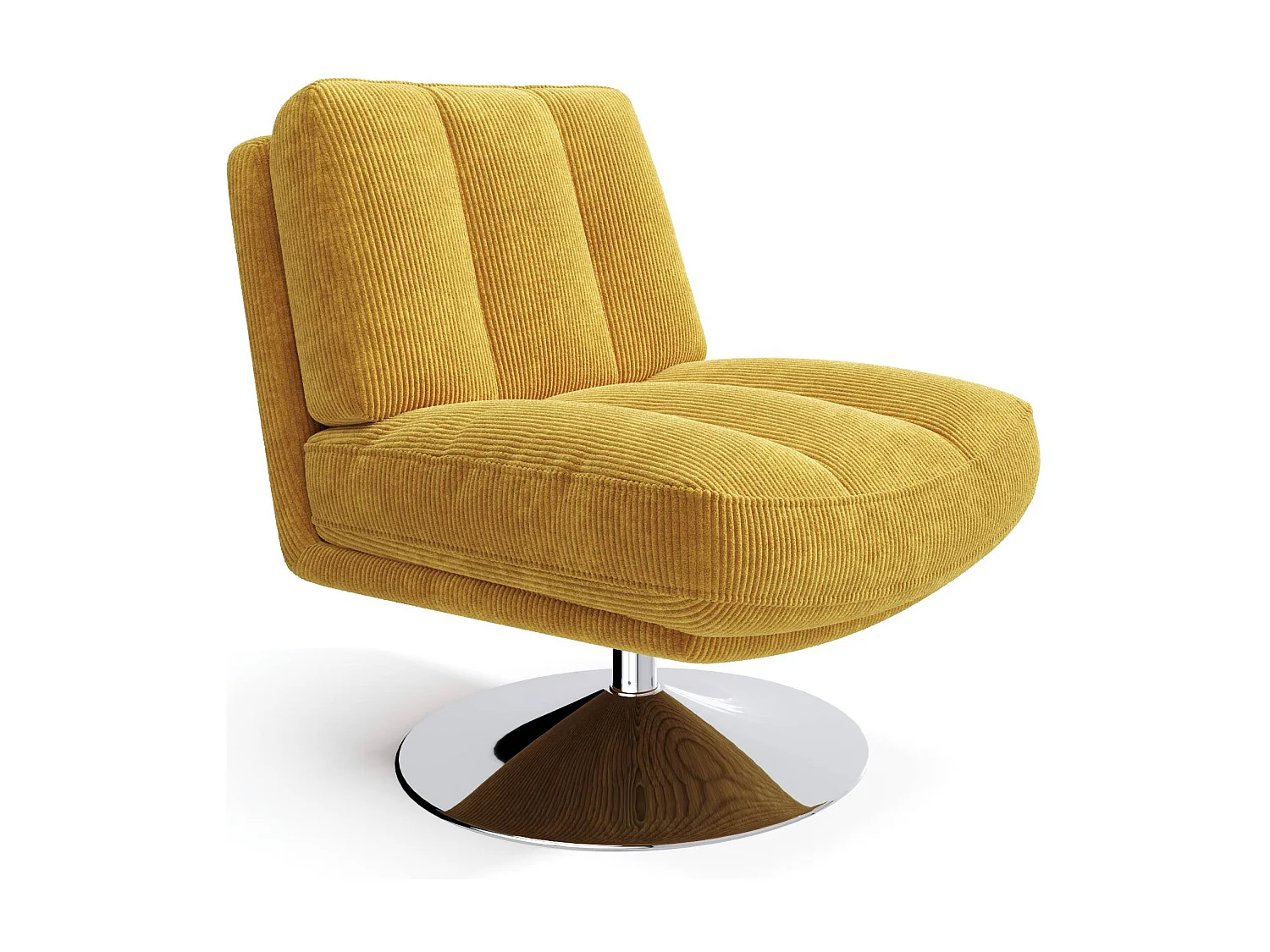 Fauteuil de salon pivotant pied chrome velours côtelé jaune rétro TIMELESS