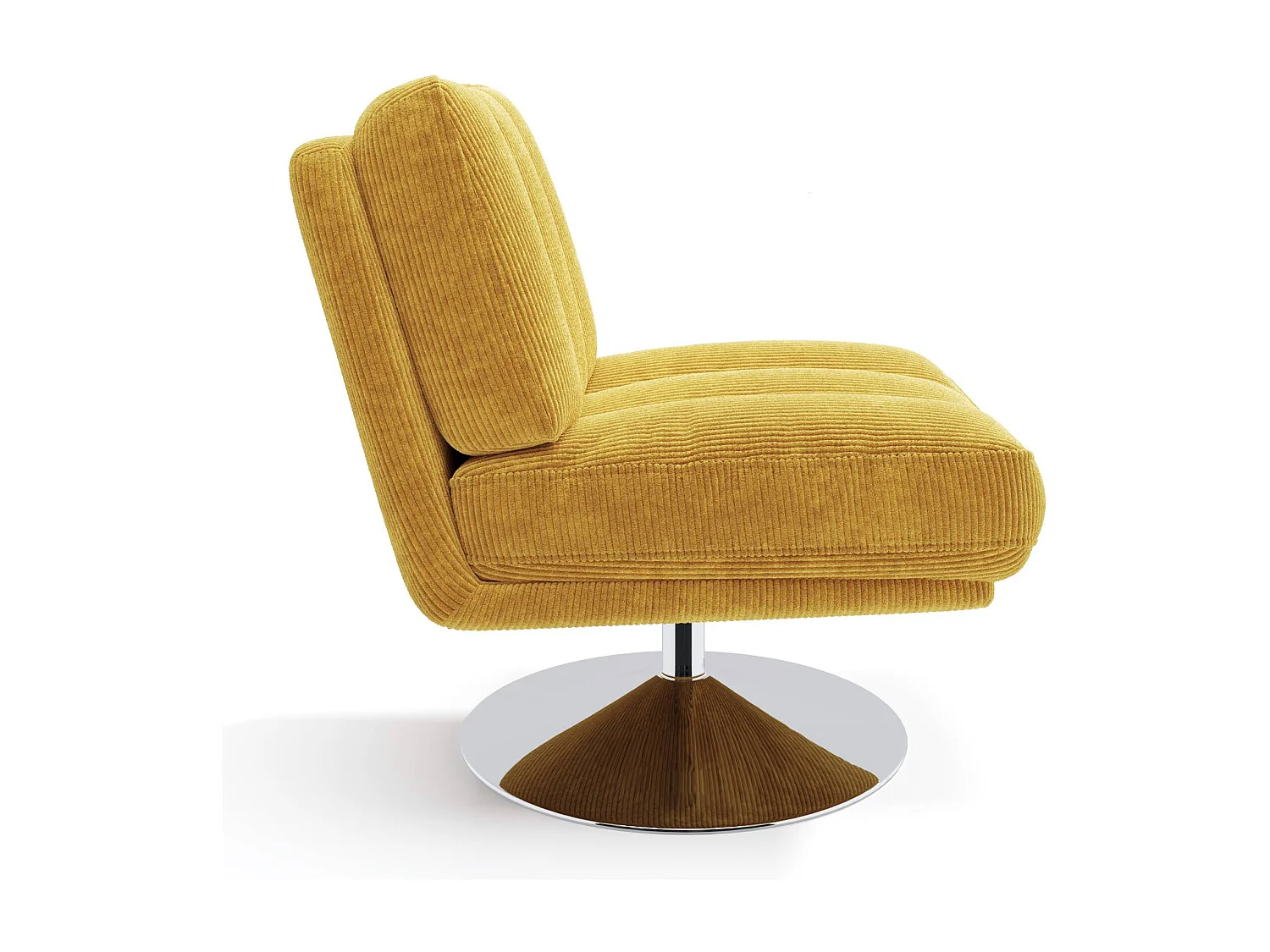 Fauteuil de salon pivotant pied chrome velours côtelé jaune rétro TIMELESS