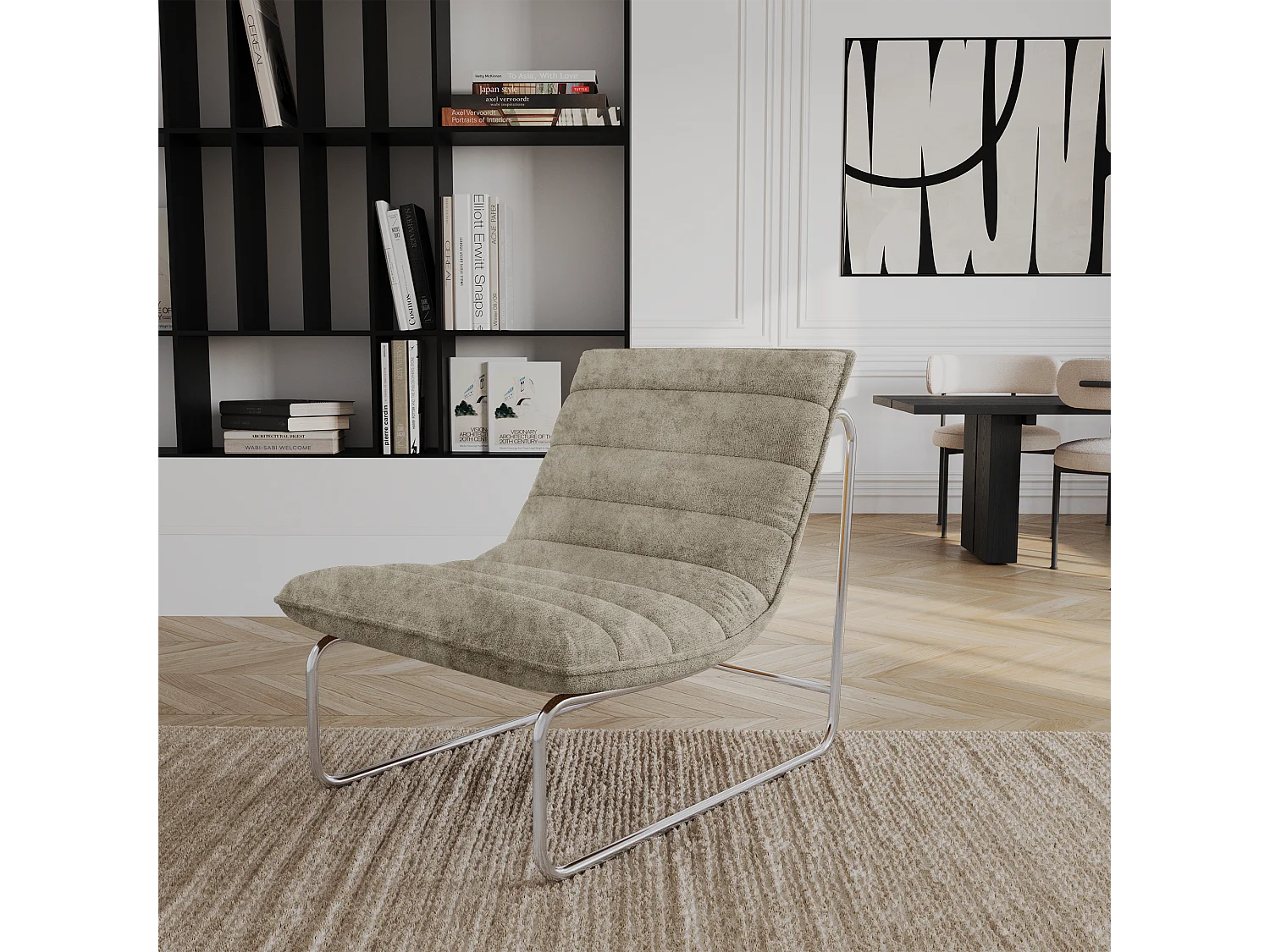 Fauteuil de salon velours texturé taupe VINTY