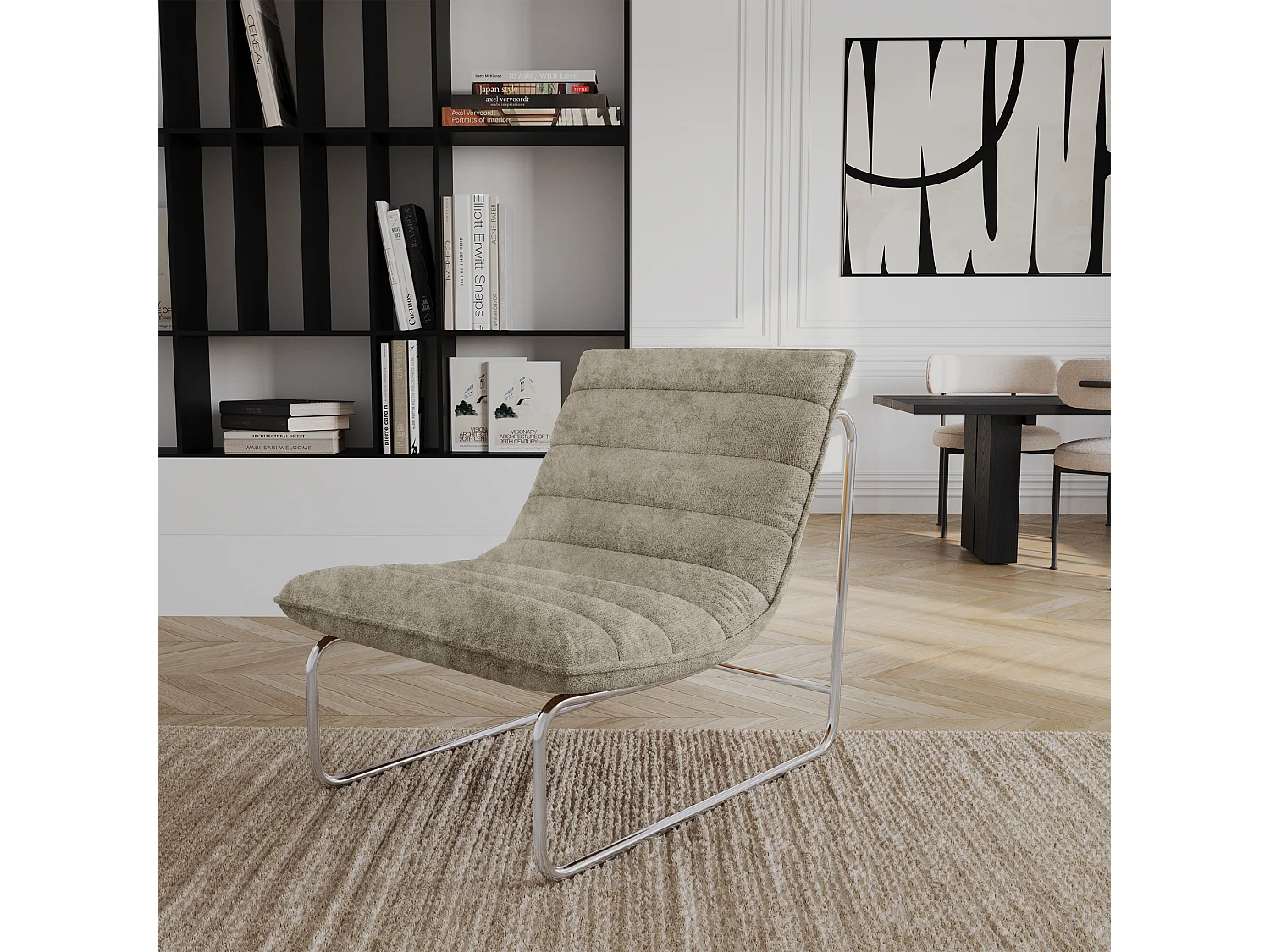 Fauteuil de salon velours texturé taupe VINTY