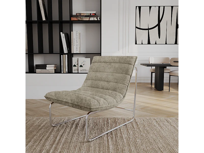 Fauteuil de salon velours texturé taupe VINTY