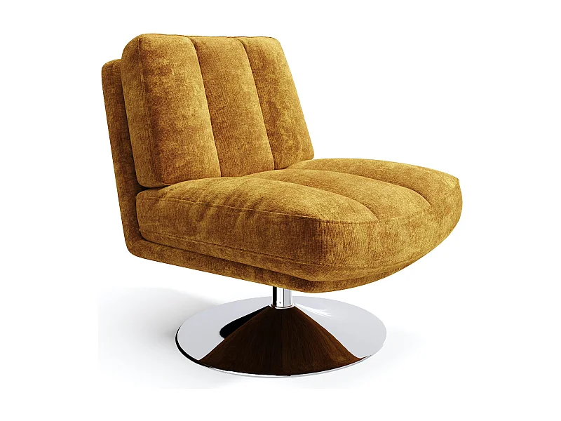 Fauteuil de salon pivotant pied chrome velours texturé moutarde TIMELESS