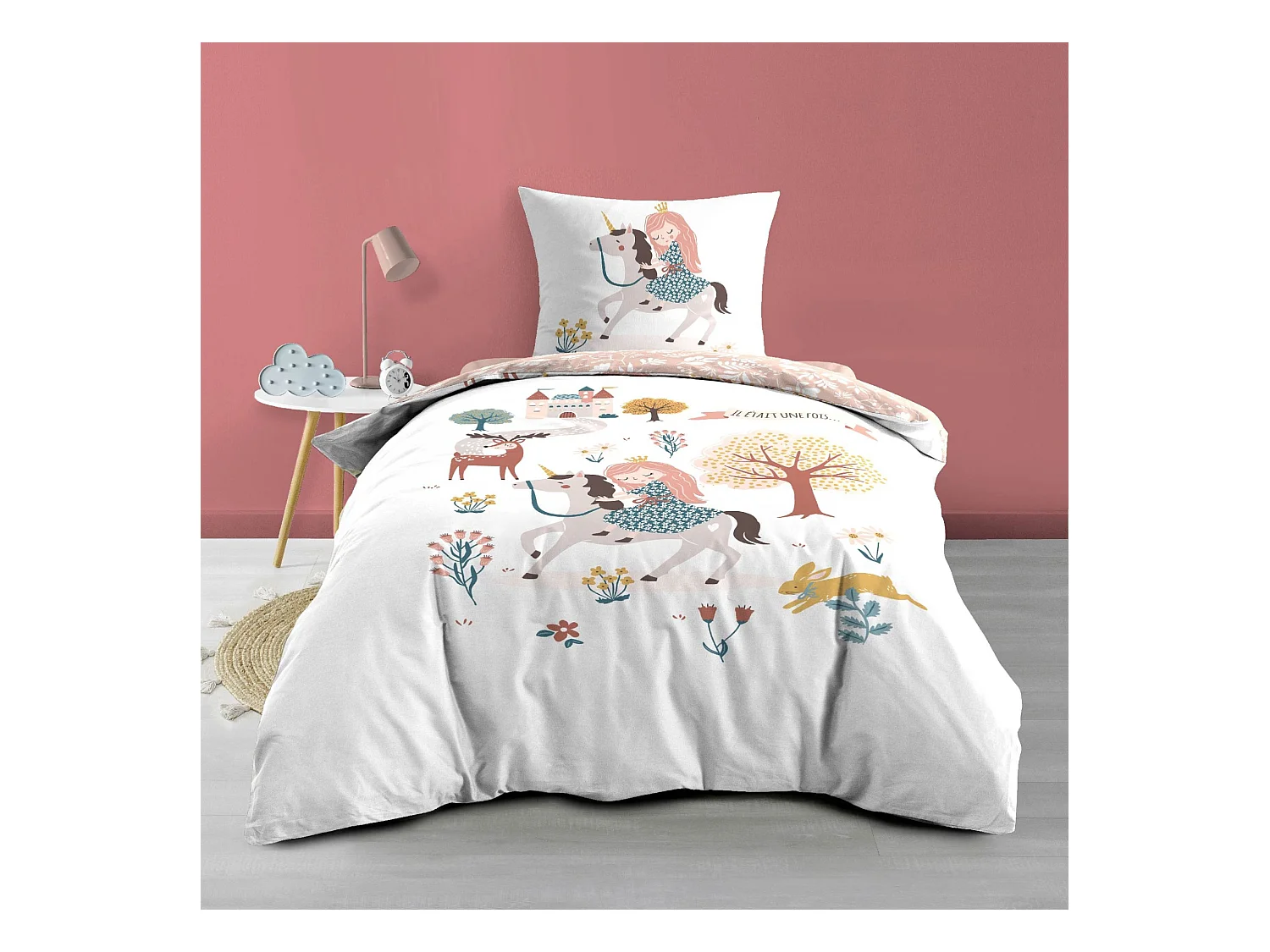 Parure de lit enfant réversible 140x200 coton Douceur d'Intérieur Lilibelle