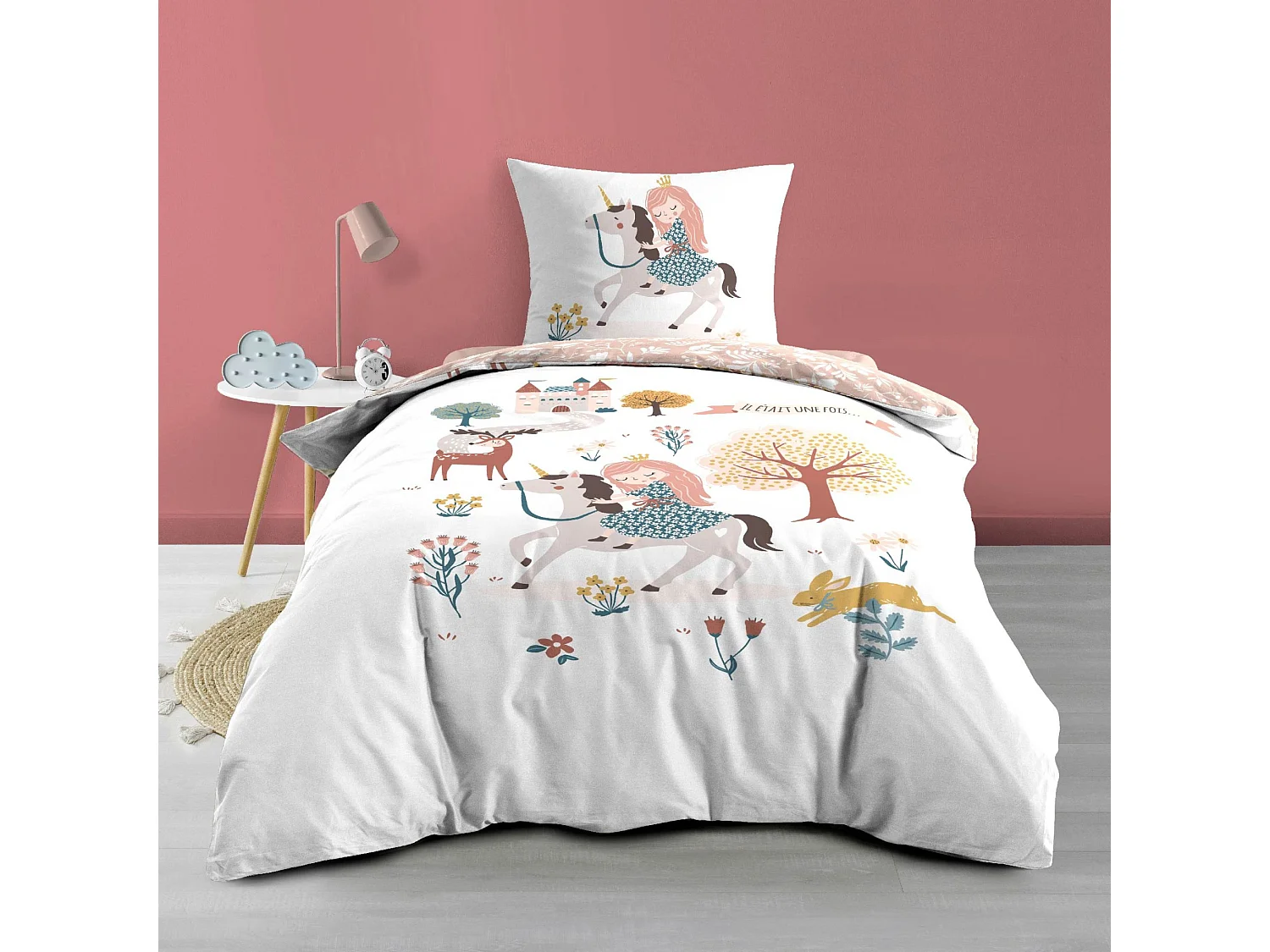 Parure de lit enfant réversible 140x200 coton Douceur d'Intérieur Lilibelle