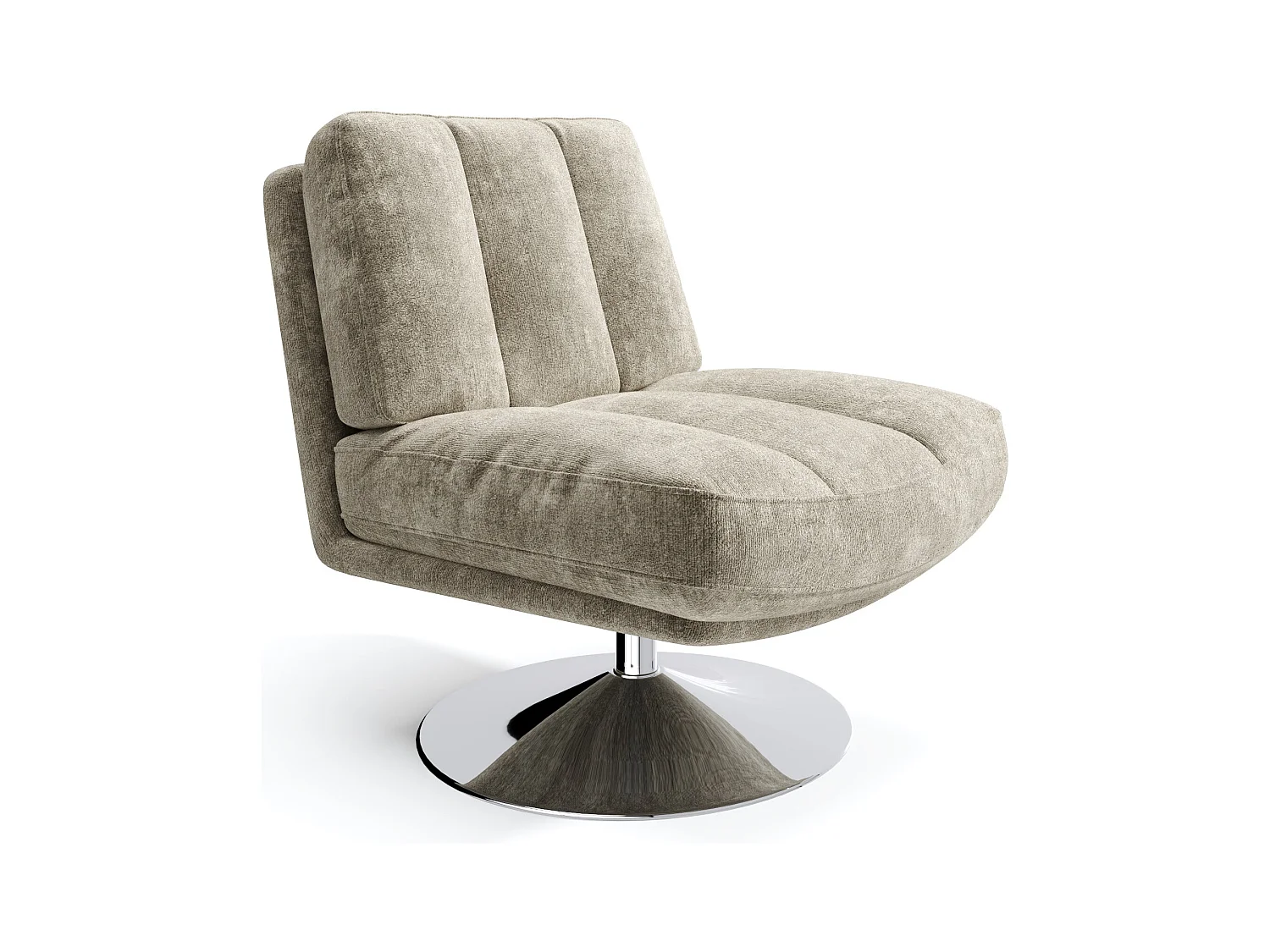 Fauteuil de salon pivotant pied chrome velours texturé taupe TIMELESS