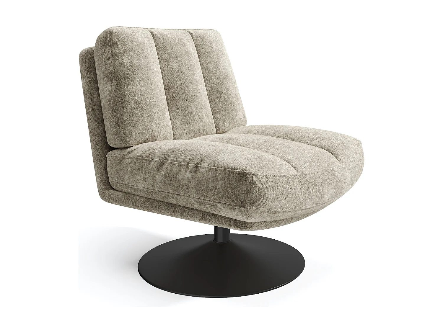 Fauteuil de salon pivotant pied noir velours texturé taupe TIMELESS