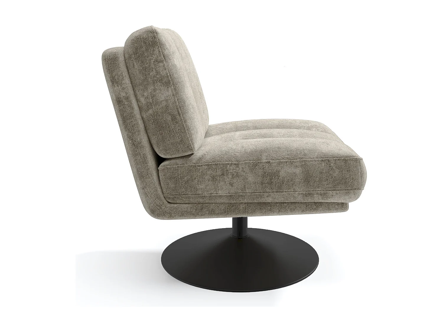 Fauteuil de salon pivotant pied noir velours texturé taupe TIMELESS