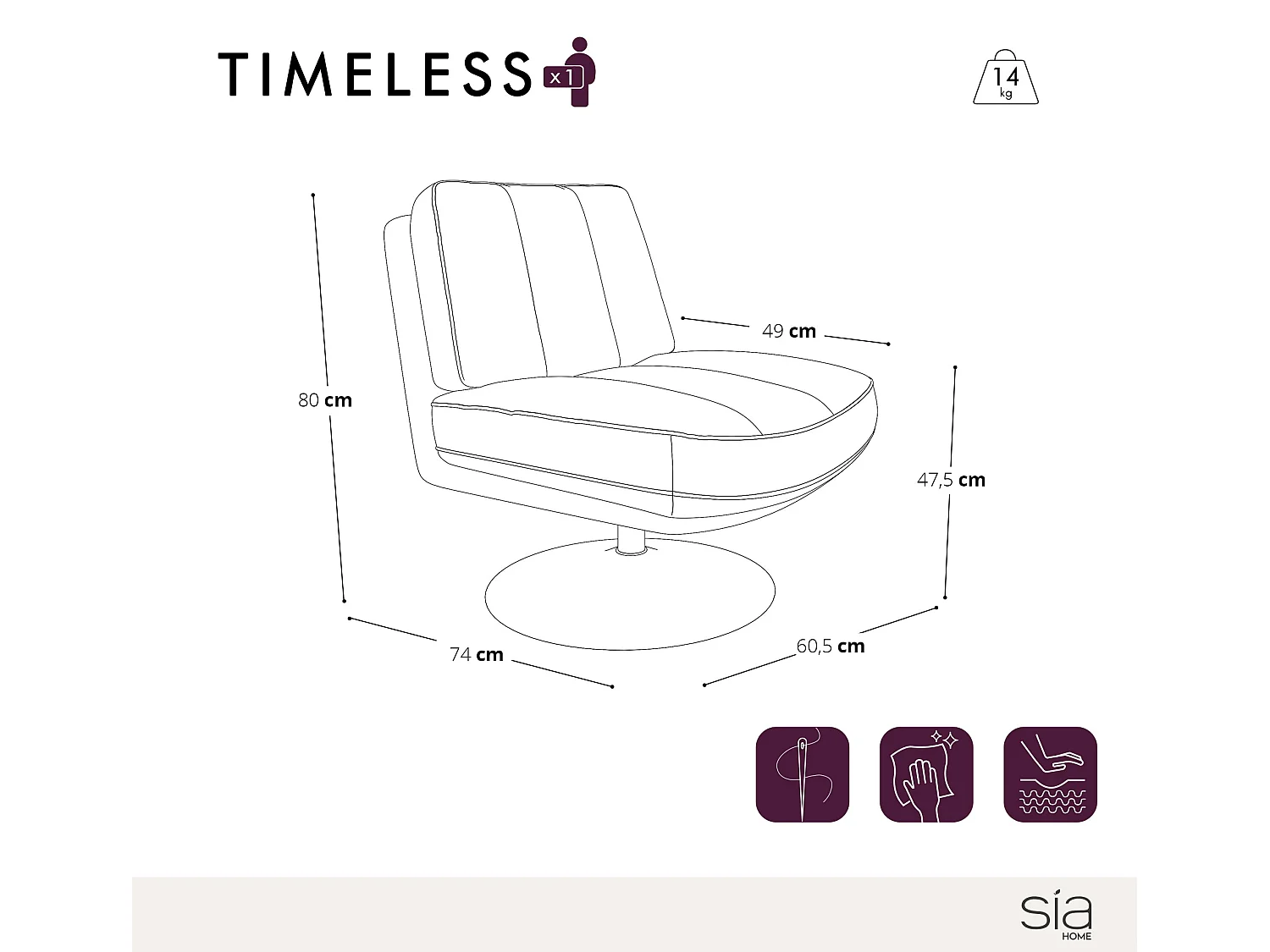 Fauteuil de salon pivotant pied noir velours texturé taupe TIMELESS