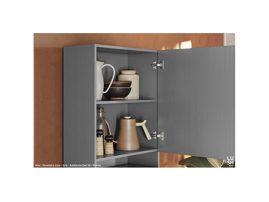 Colonne de Cuisine Micro-Onde Grise 2 Portes 5 Niches L 60 H 193 P 53.5 cm