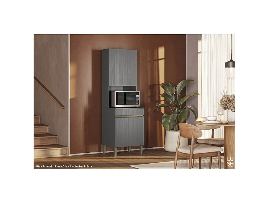 Colonne de Cuisine Micro-Onde Grise 2 Portes 5 Niches L 60 H 193 P 53.5 cm