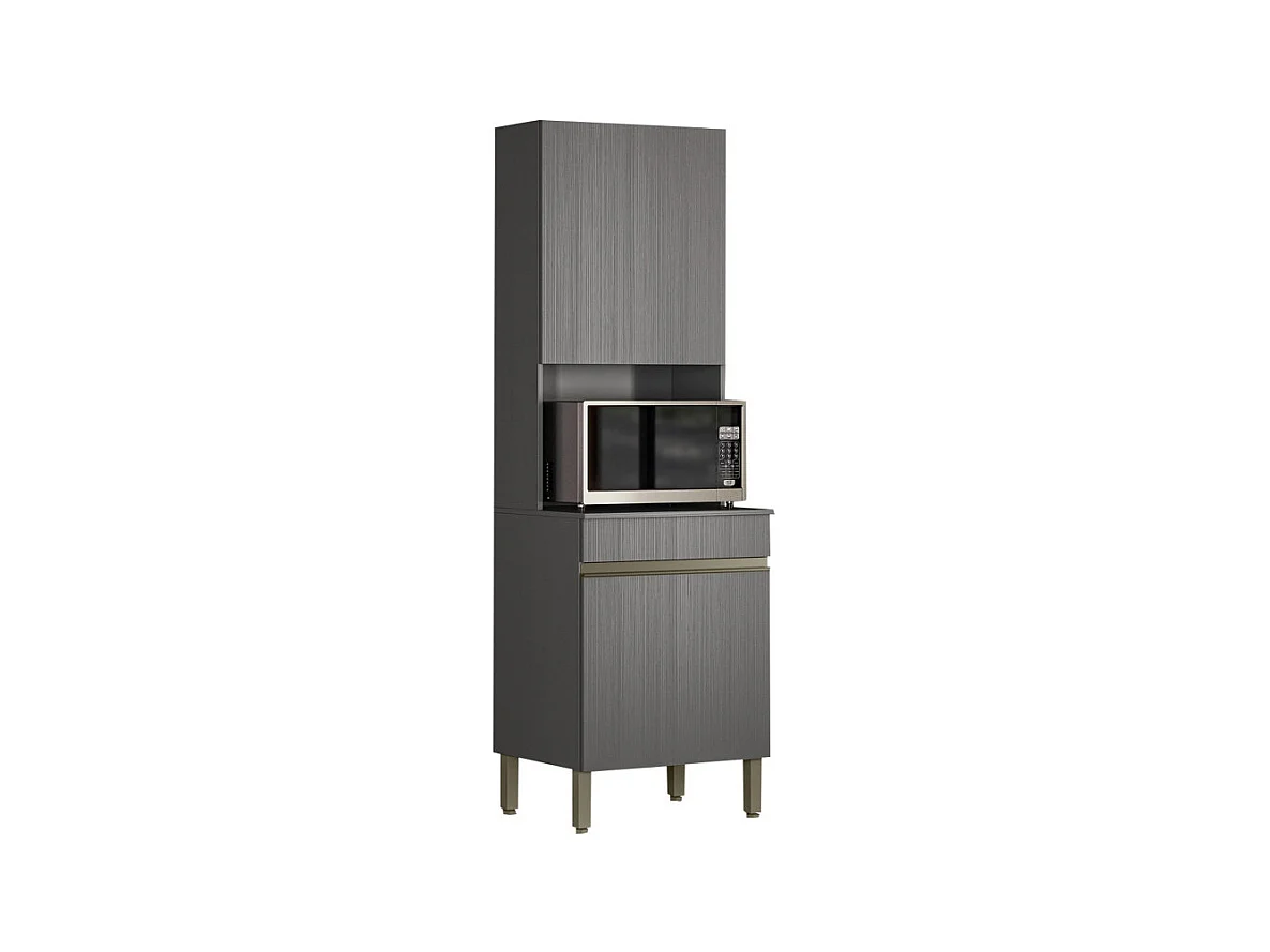Colonne de Cuisine Micro-Onde Grise 2 Portes 5 Niches L 60 H 193 P 53.5 cm