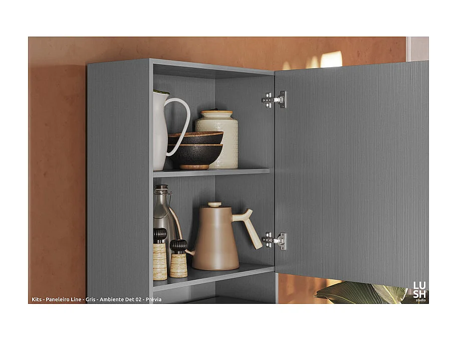 Colonne de Cuisine Micro-Onde Grise 2 Portes 5 Niches L 60 H 193 P 53.5 cm