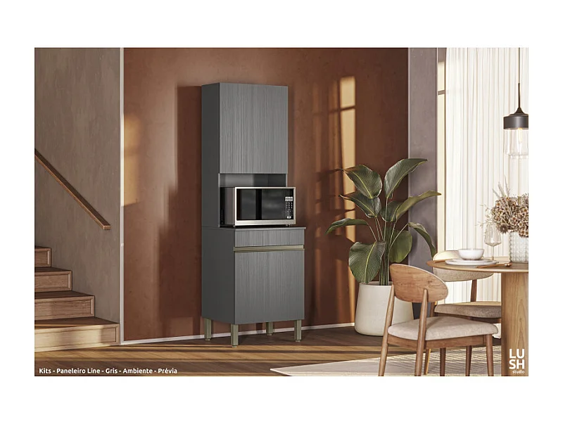 Colonne de Cuisine Micro-Onde Grise 2 Portes 5 Niches L 60 H 193 P 53.5 cm