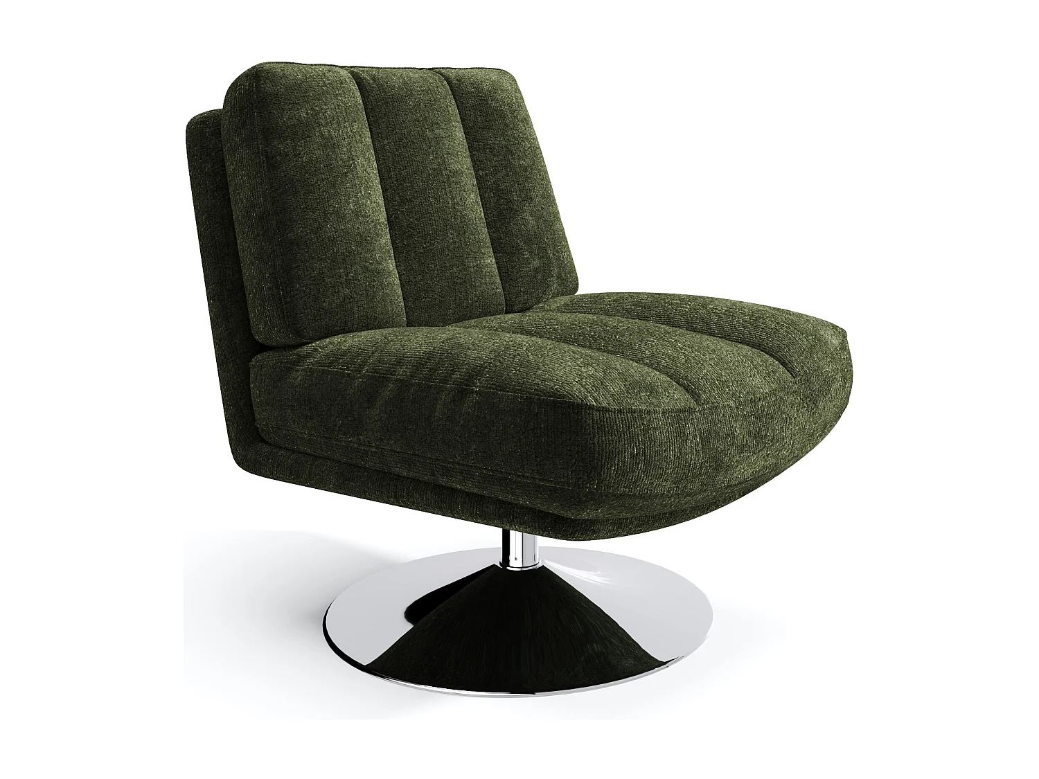 Fauteuil de salon pivotant pied chrome velours texturé kaki TIMELESS