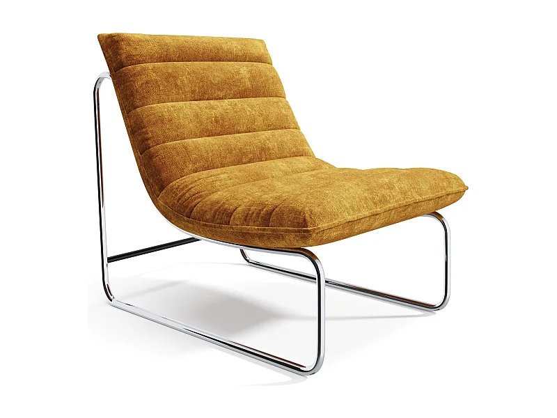 Fauteuil de salon velours texturé moutarde VINTY