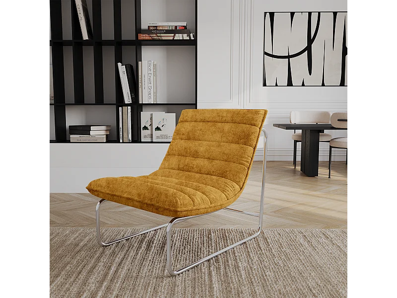 Fauteuil de salon velours texturé moutarde VINTY