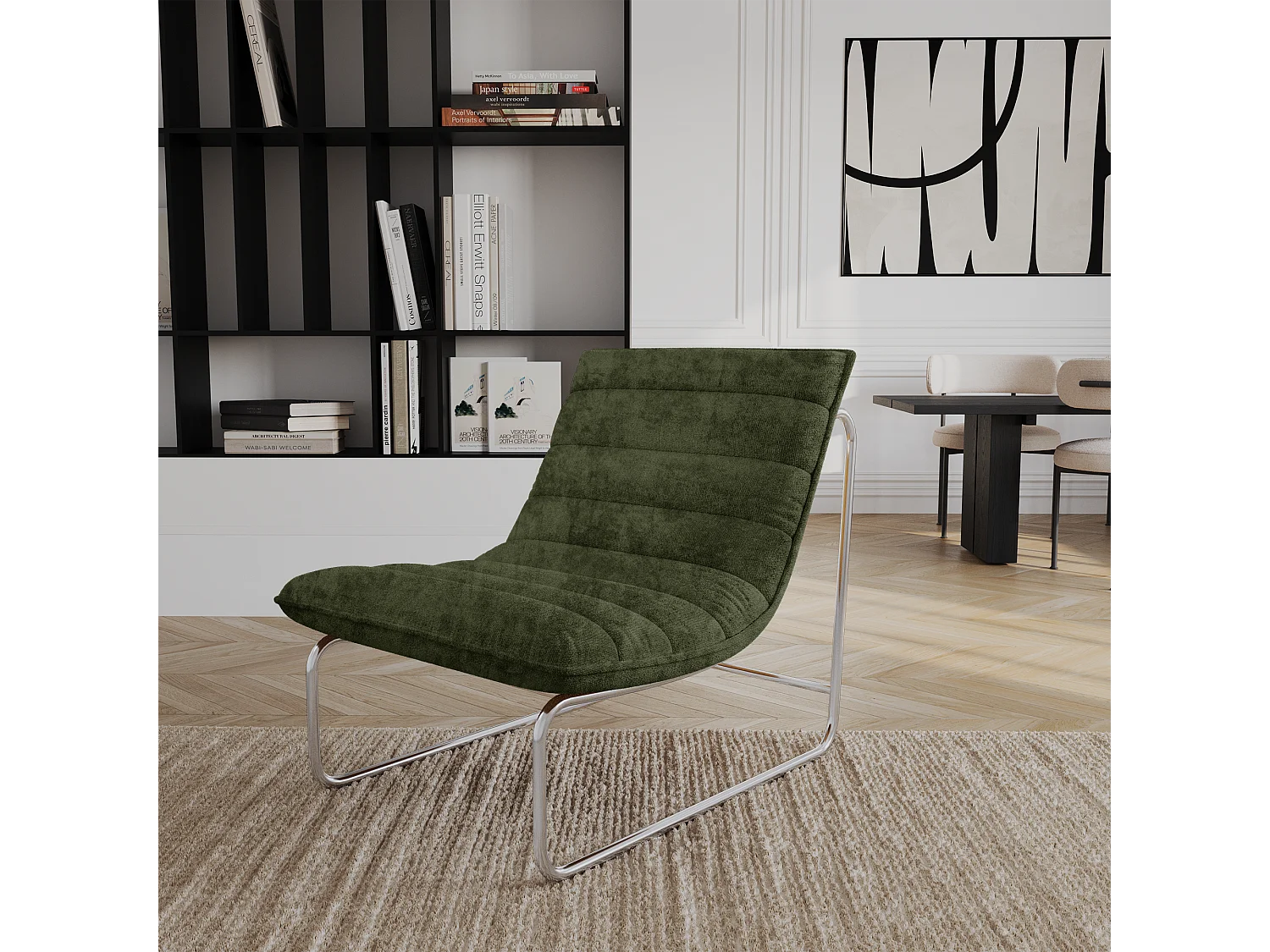 Fauteuil de salon velours texturé kaki VINTY